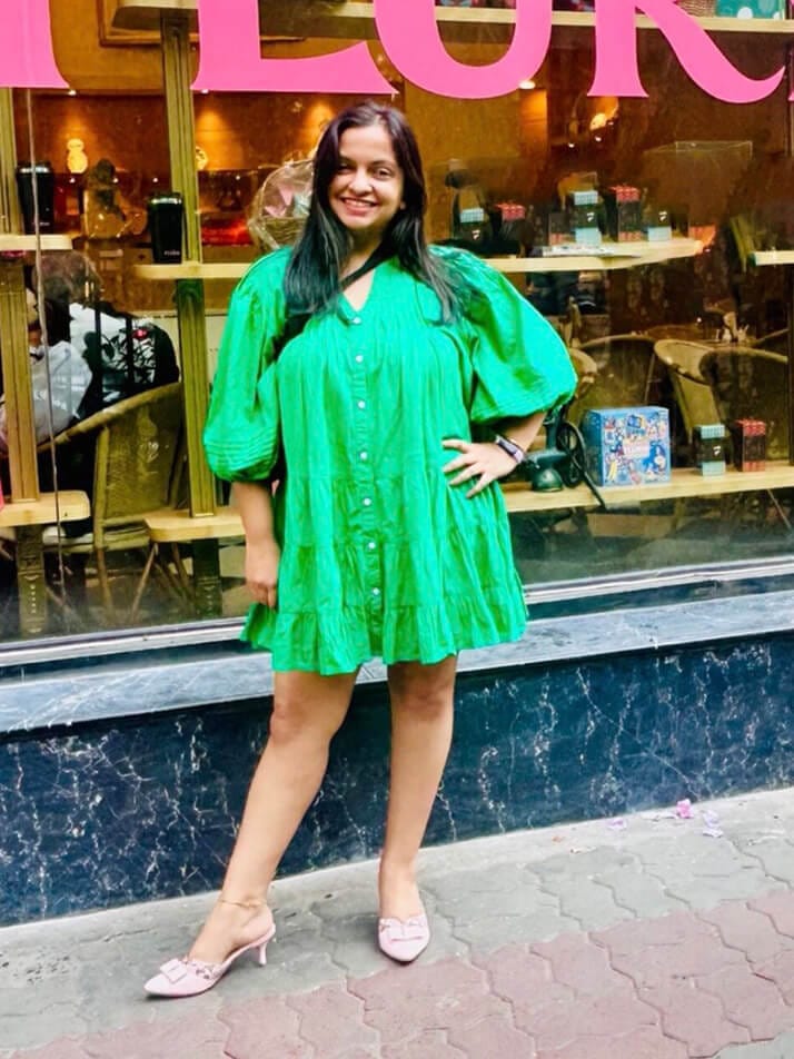 Customer photo review of Anna Forest Green Cotton Midi Dress