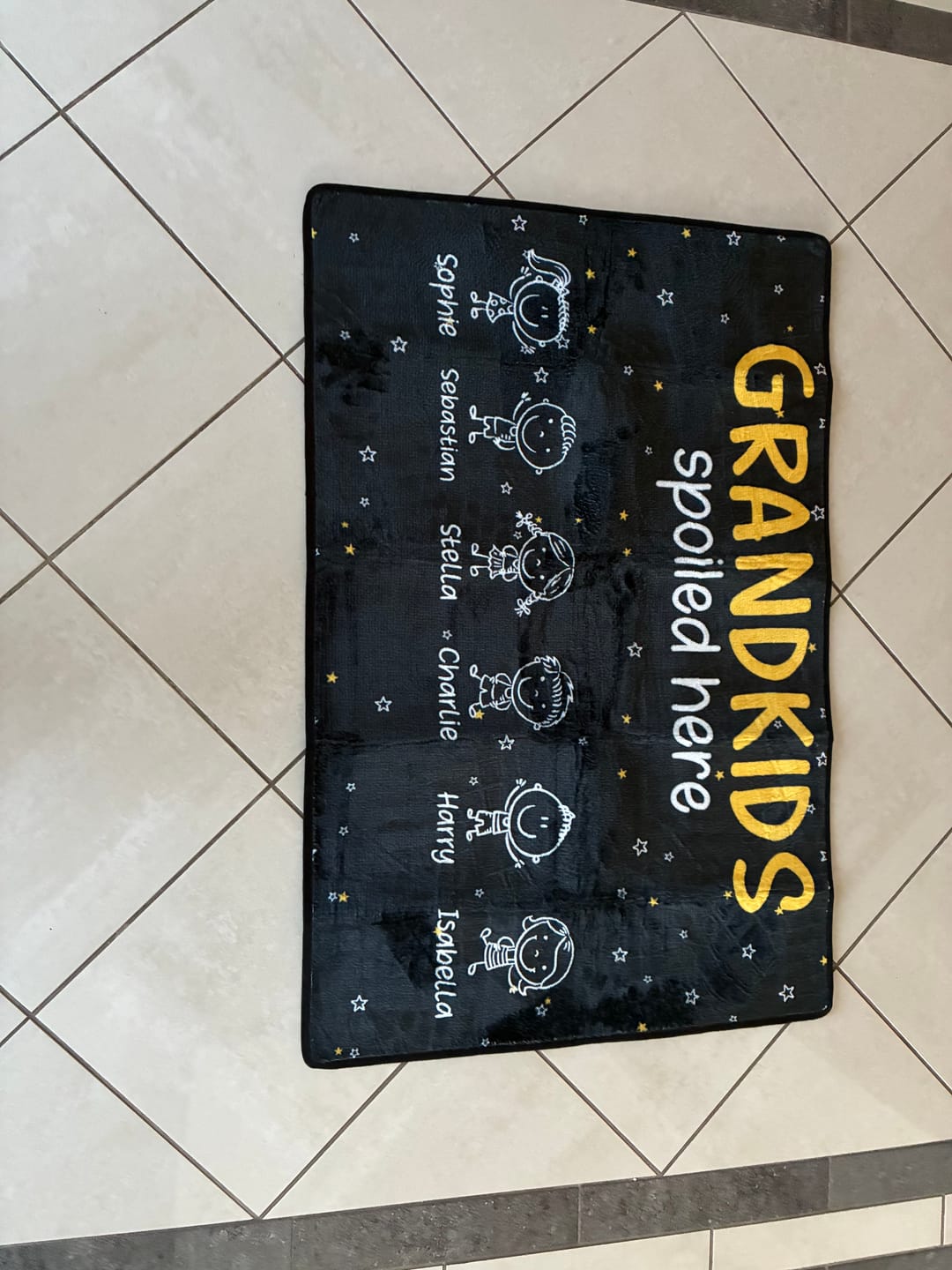 Customer photo review of Grandkids Spoiled Here Doodle - Personalized Doormat