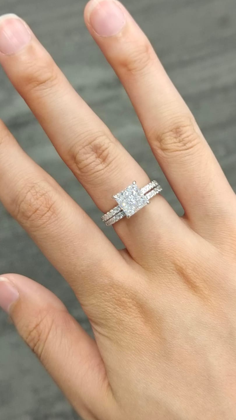 Customer photo review of S925 Square 2.0Ct Princess Cut Wedding Ring Set In Sterling Silver Stackable Ring Set For Women