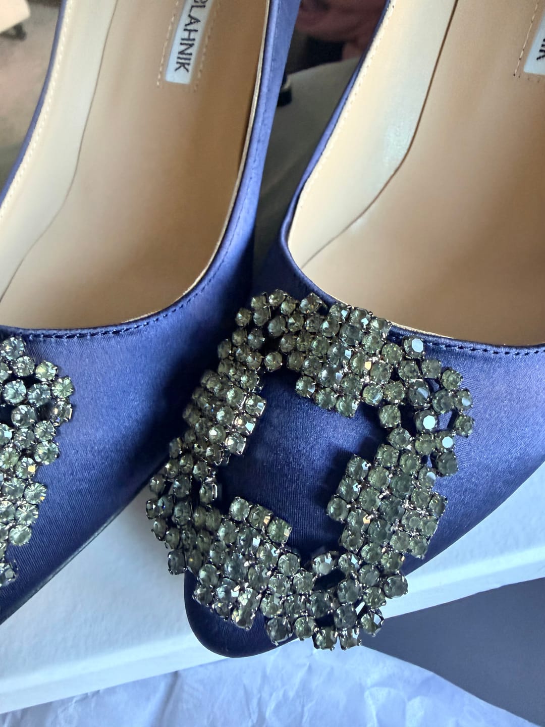 Customer photo review of Hangisi Navy Blue Satin Crystal Embellished Pumps 156289
