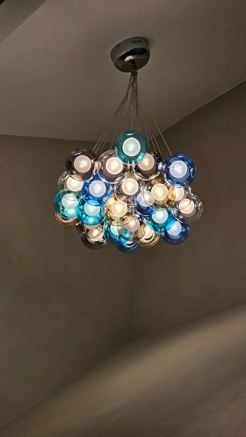 Customer photo review of Cluster Glass Ball Pendant Lights with Multi-Color Globes