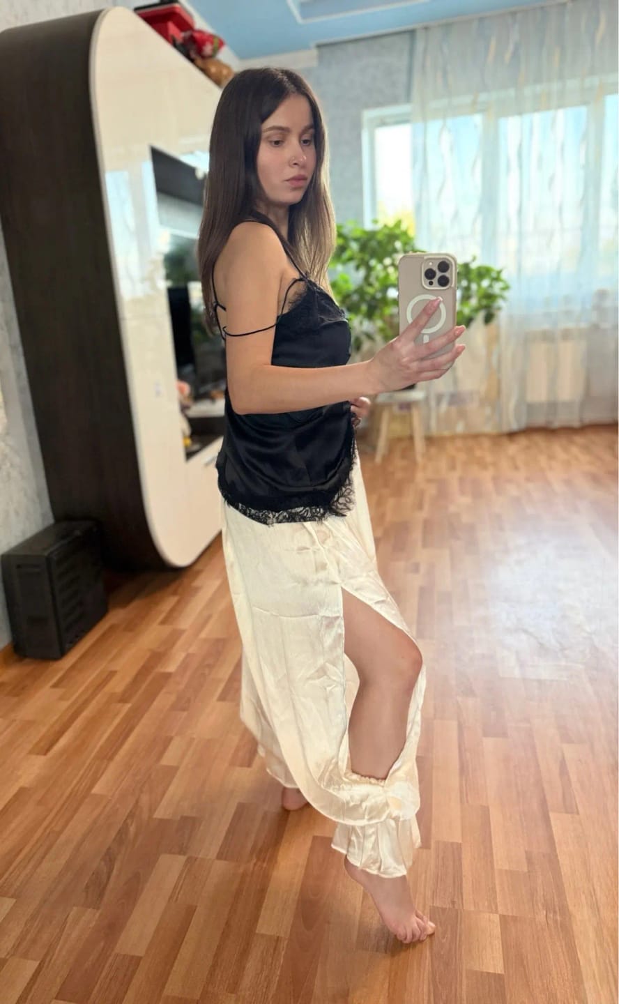Customer photo review of Beatrice Sheer Elastic Waist Flare Trousers