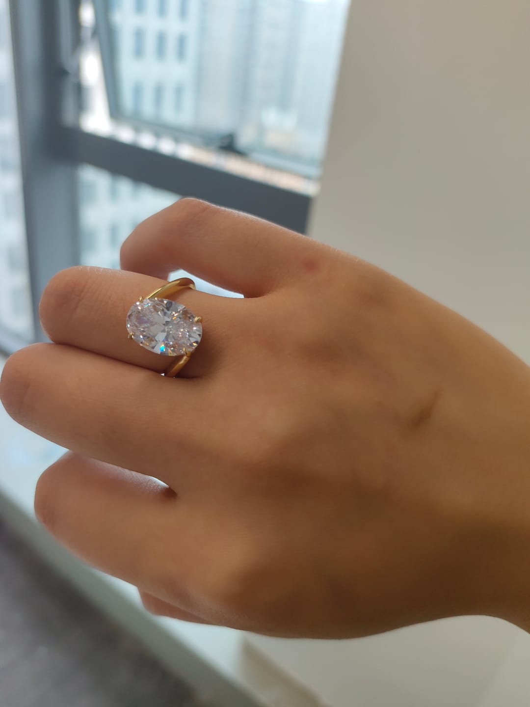 Customer photo review of S925 Moissanite 5.5Ct Oval Cut Unique Engagement Ring Travel Rings In Sterling Silver