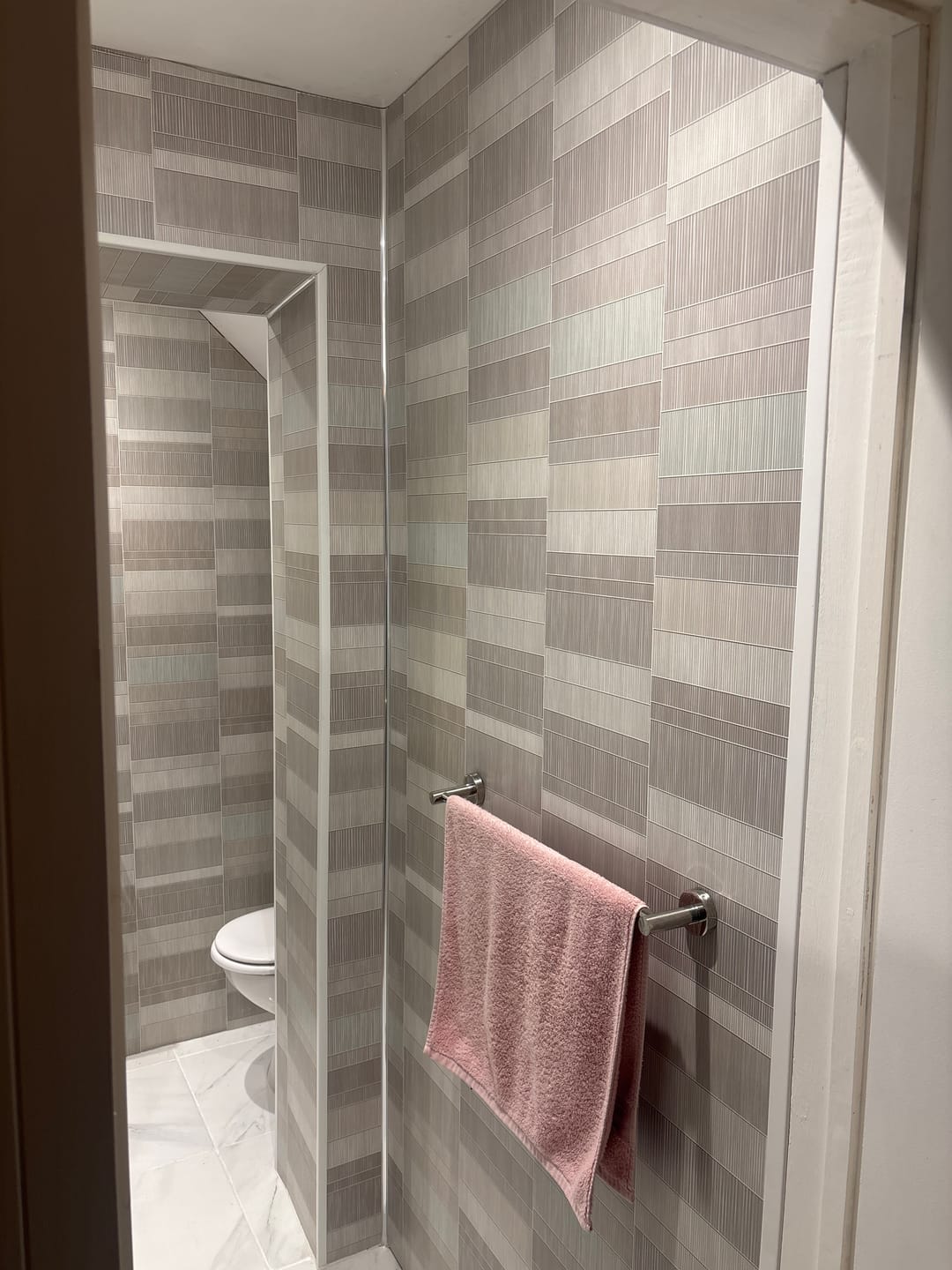 Customer photo review of 8mm Light Grey Mosaic Bathroom Wall Panel 2.6M