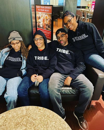Customer photo review of "Purple Hibiscus" Black & Purple Tribe Hoodie