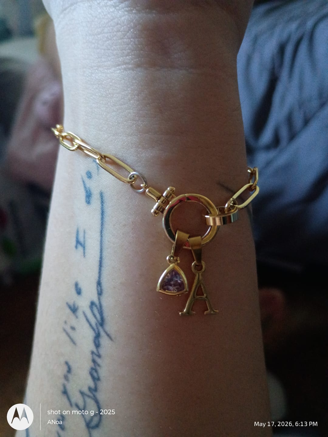 Customer photo review of Initial Birthstone w/ Paper Clip Bracelet