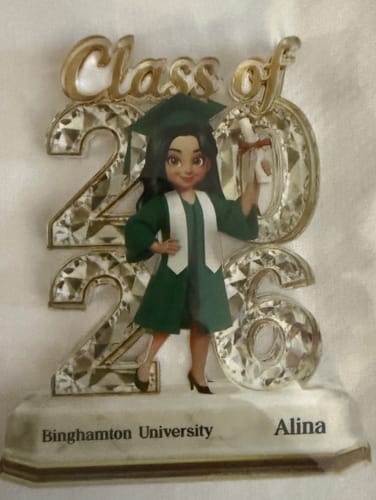 Customer's personalized 'Class of 2026' acrylic plaque for 'Alina' from Binghamton University.