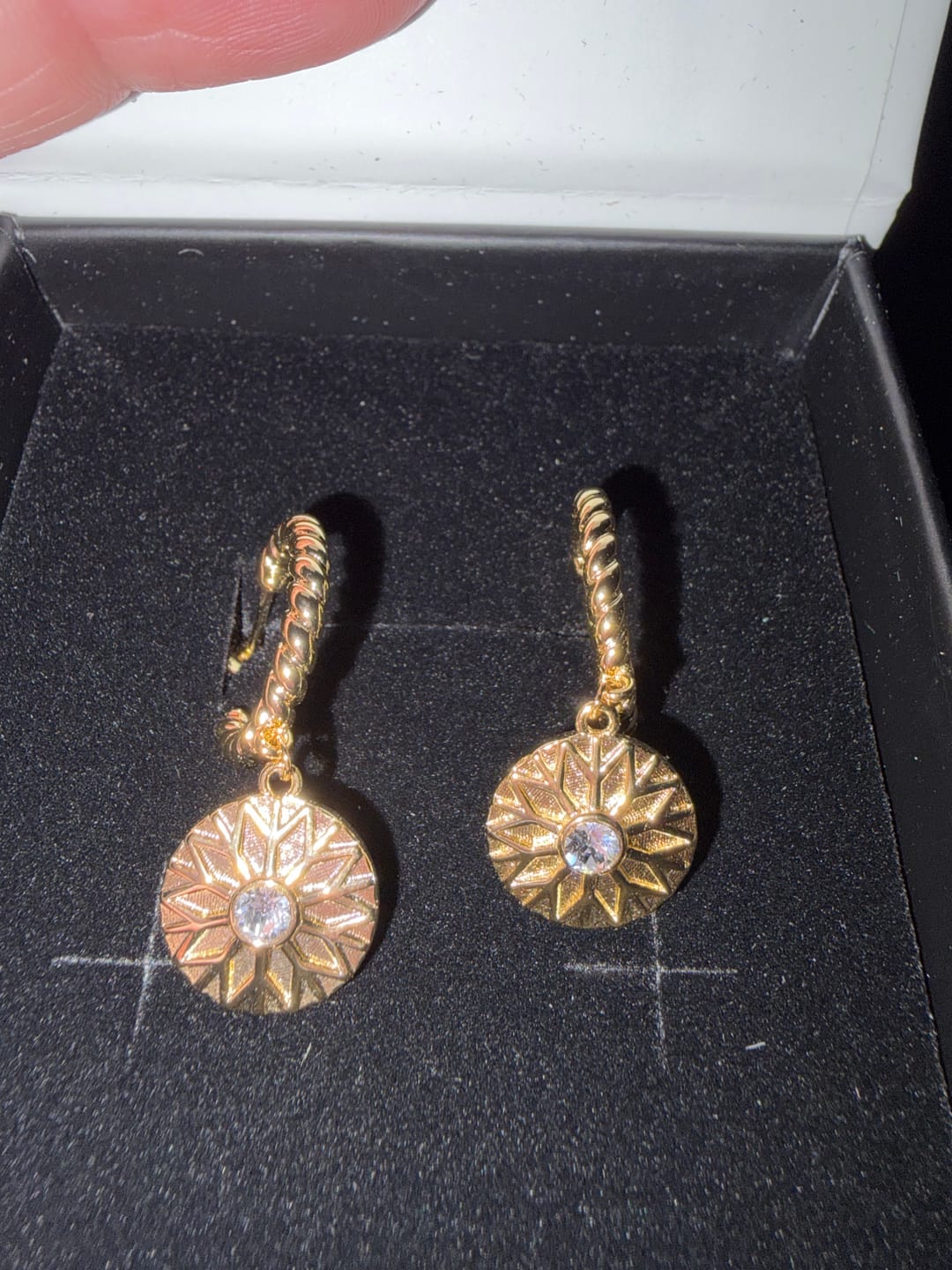 Customer photo review of Suzanne 18k White Gold Plated Dangle Earrings with Swarovski Crystals for Women