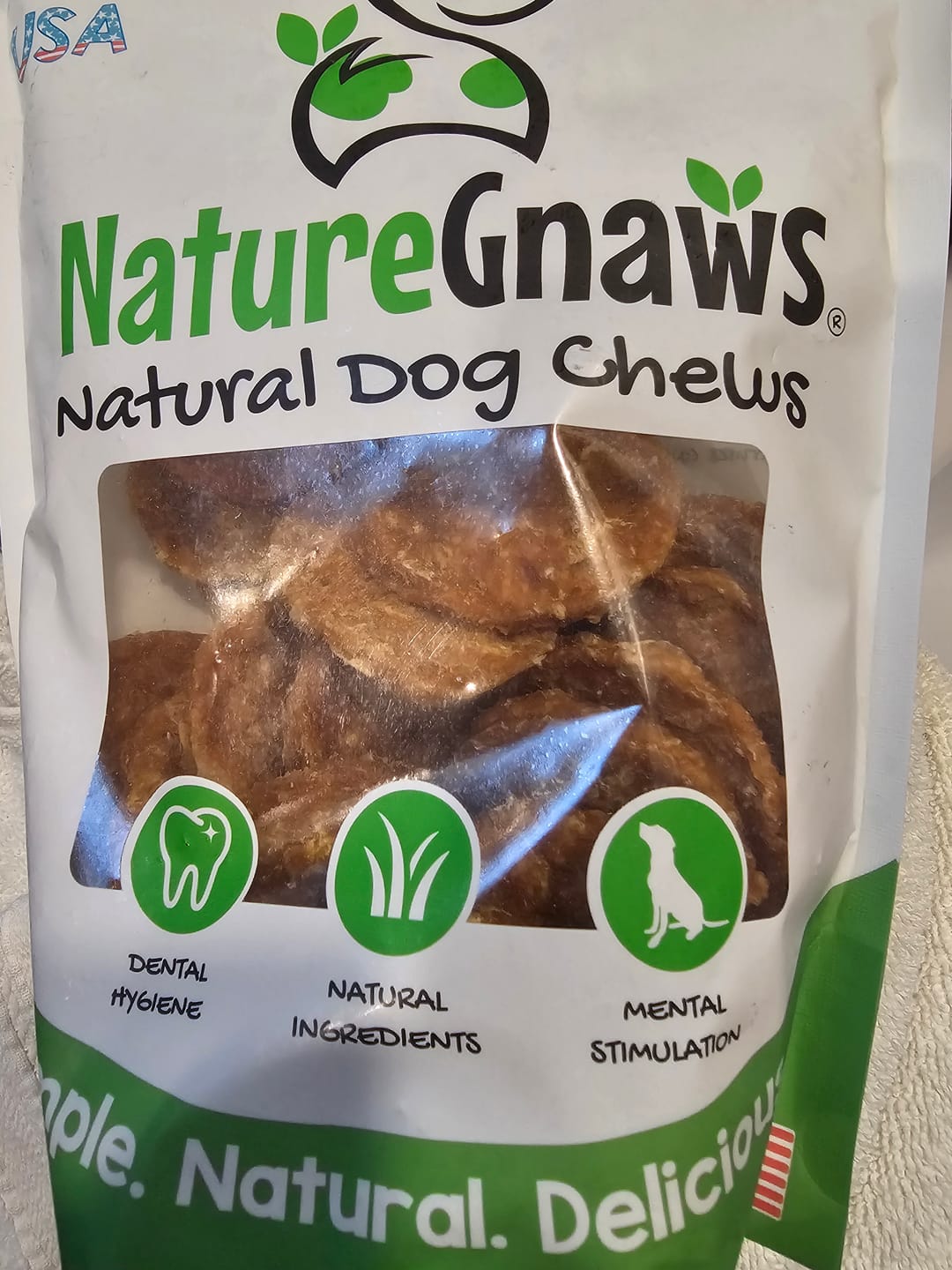 Customer photo review of USA Pig Ears Long-Lasting Natural Dental Dog Chews