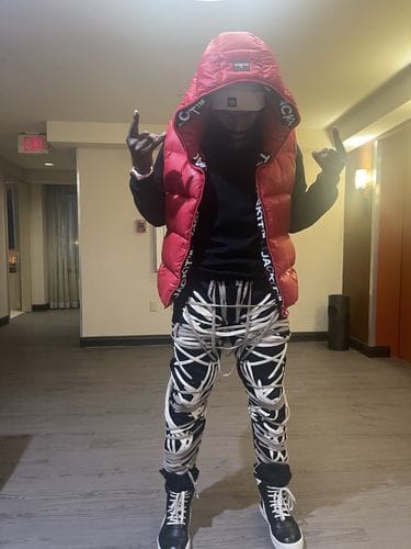 Customer photo review of "Ominira" Black and Neutral Laced Up Pants