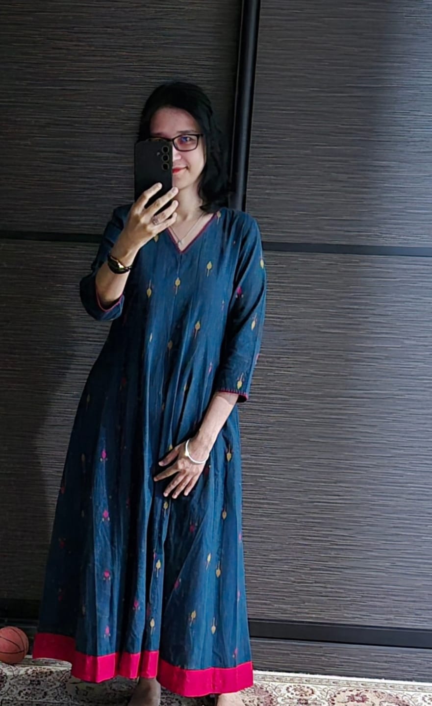 Customer photo review of Blueberry Bloom Motifs Long Maxi Dress With Sleeves