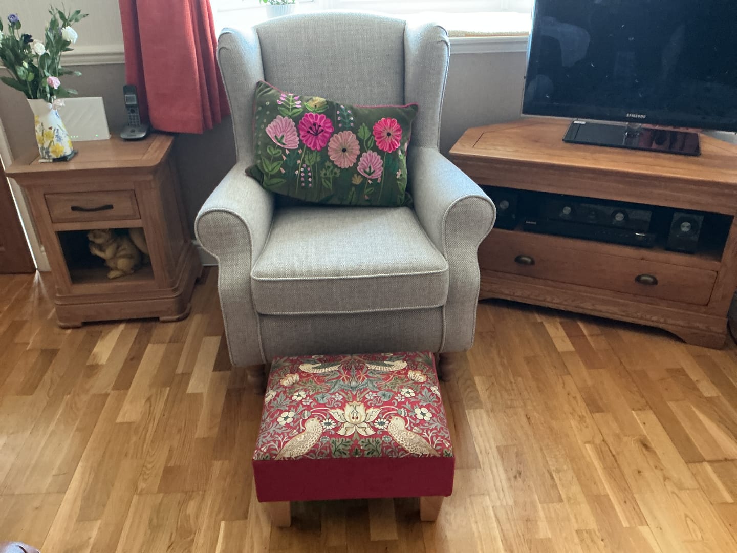 Customer photo review of Half Classic Footstool in Morris & Co Strawberry thief