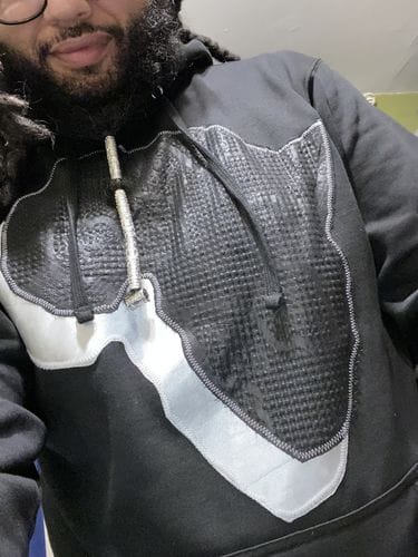 Customer photo review of "Oṣupa" Moonlight Black Ankara On White Silk Africa Hoodie