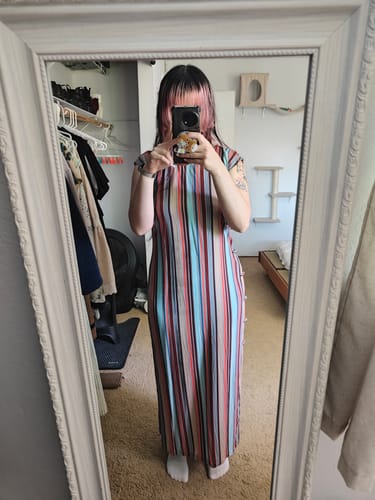 Customer photo review of Sheng Dao 省道 Province Road 1960s Retro Stripe Cap Sleeve Qipao