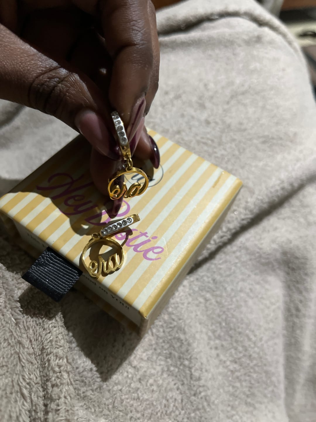 Customer photo review of Gold Precious Logo Earrings
