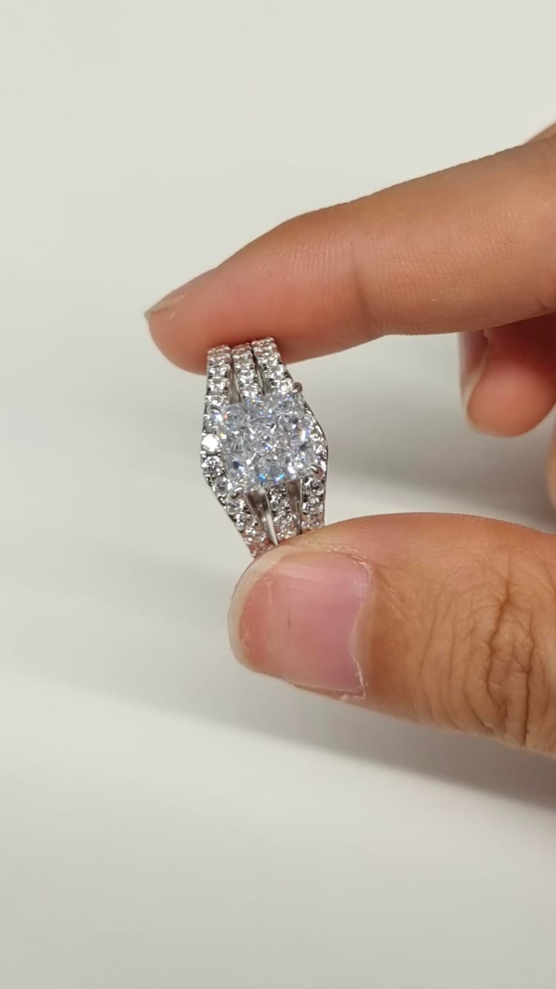 Customer photo review of S925 2.0Ct Princess Cut Insert 2PC Wedding Ring Set In Sterling Silver Engagement Ring with Enhancer Band