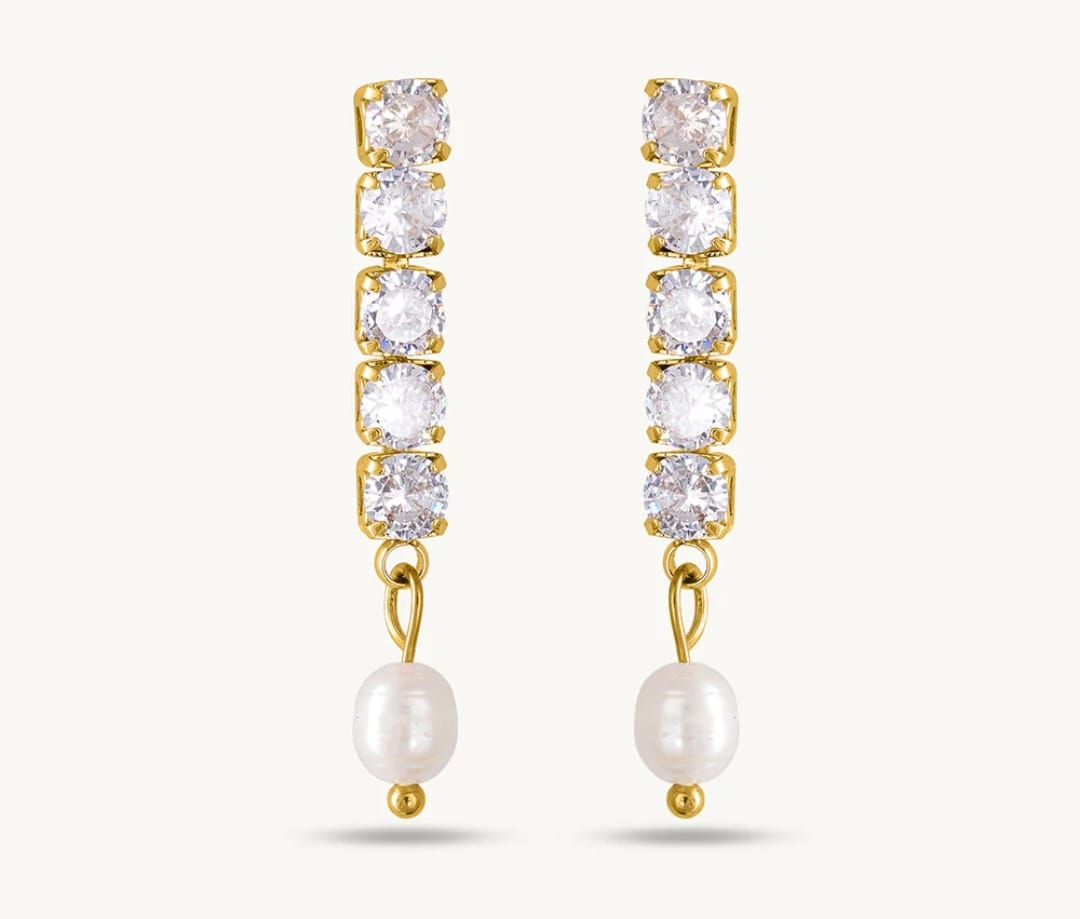 Customer photo review of Pearl Drop Diamond Earrings