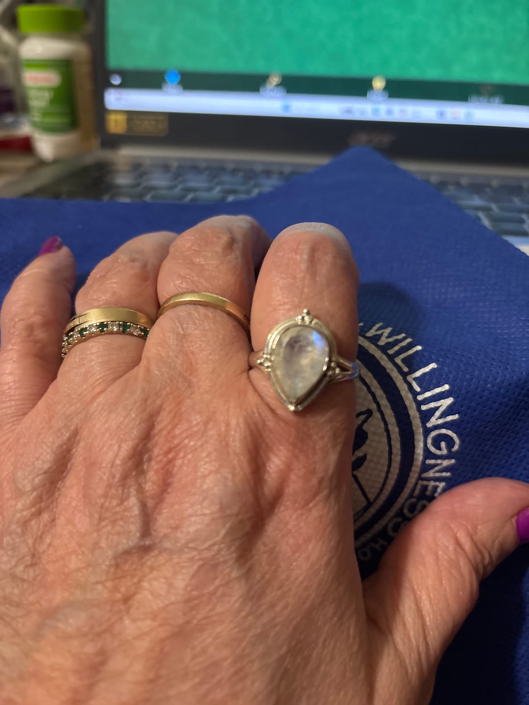 Customer photo review of Teardrop Faceted Moonstone Ring
