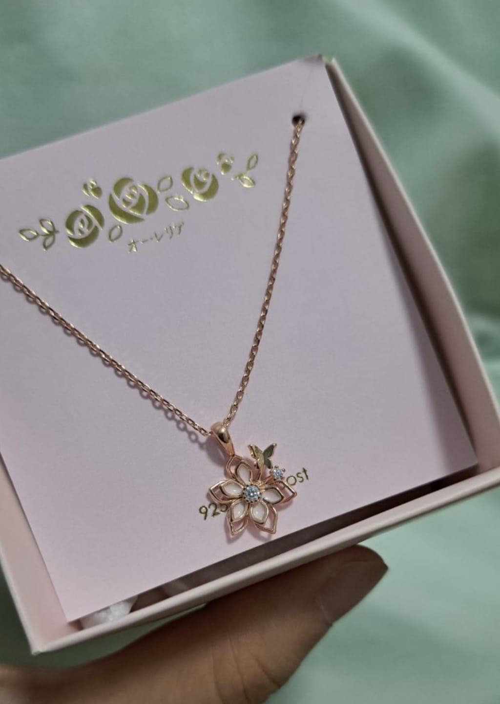 Customer photo review of Rose Gold Twilight Cosmos Necklace