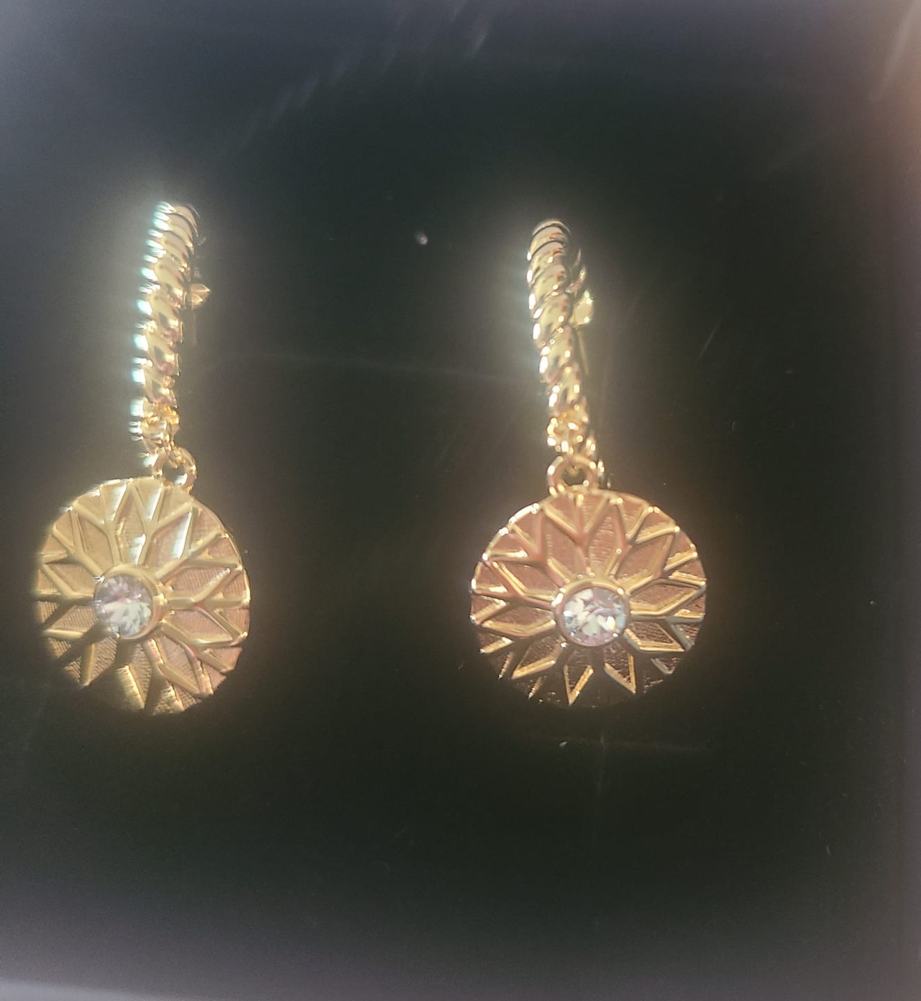 Customer photo review of Suzanne 18k White Gold Plated Dangle Earrings with Swarovski Crystals for Women