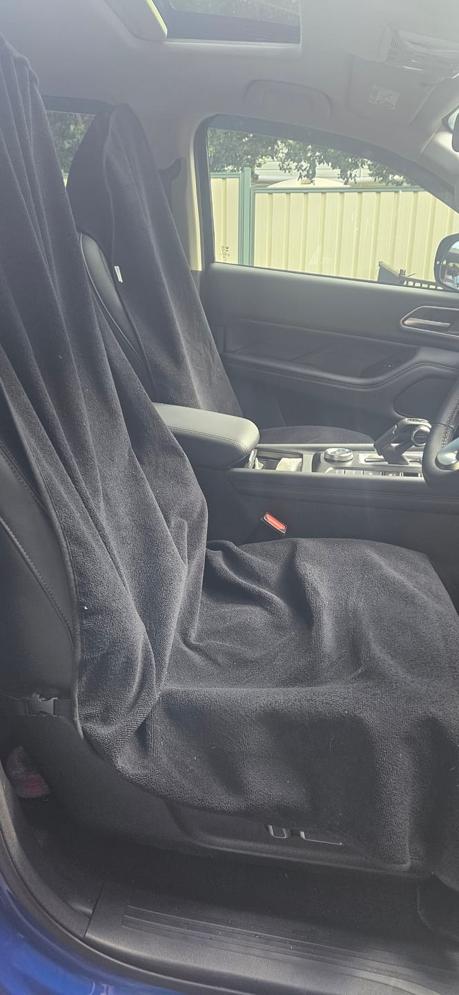 Customer photo review of Waterproof Car Seat Towel – Black | Towel Society
