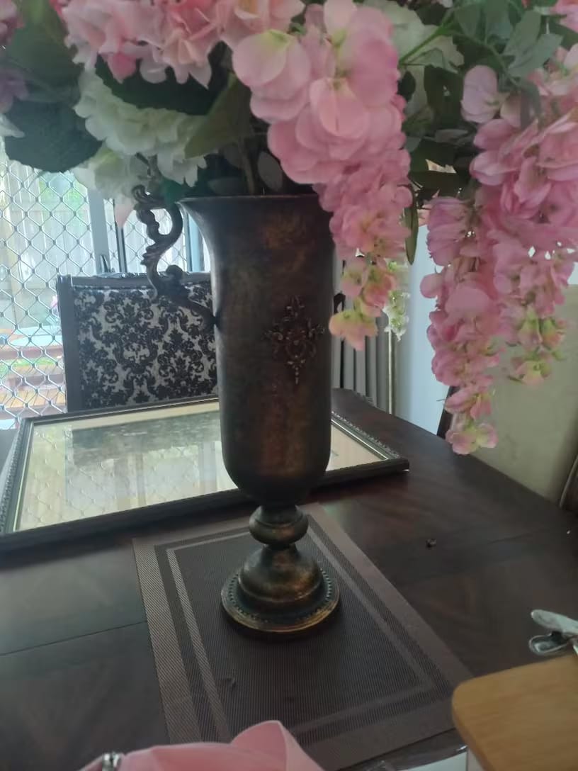 Customer photo review of Antique Gold Vase – Vintage Metal Statement Piece