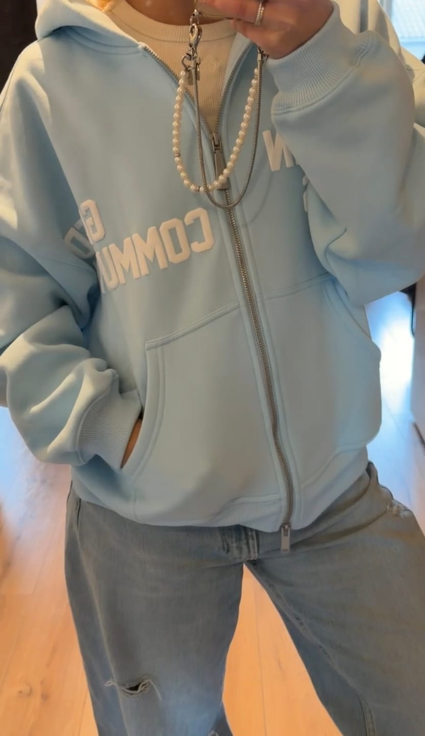 Customer photo review of GATED COMMUNITY ZIP HOODIE LIGHT BLUE