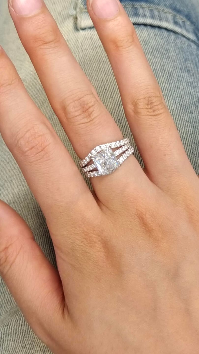 Customer photo review of S925 2.0Ct Princess Cut Insert 2PC Wedding Ring Set In Sterling Silver Engagement Ring with Enhancer Band