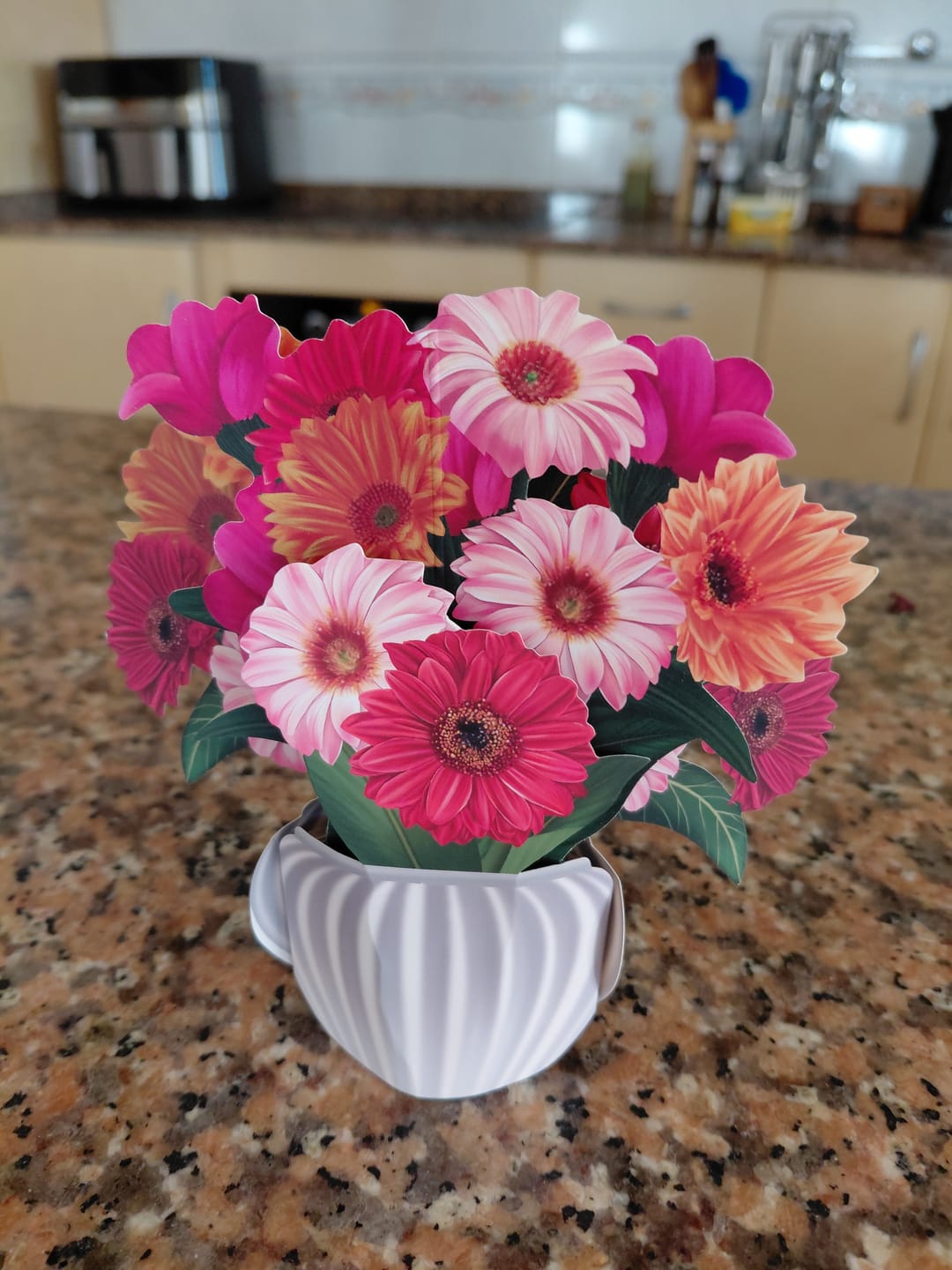 Customer photo review of Mini Cheerful Gerberas Pop-Up Bouquet
