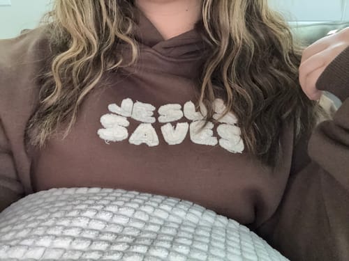 Customer photo review of Jesus Saves Patchwork Hoodie
