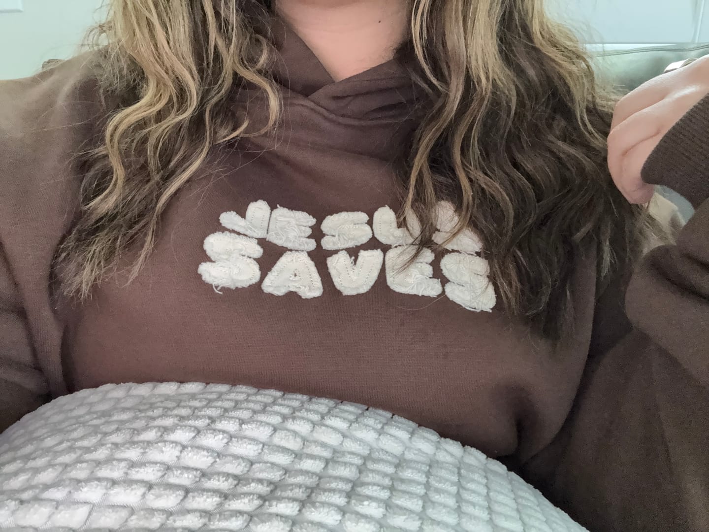 Customer photo review of Jesus Saves Patchwork Hoodie