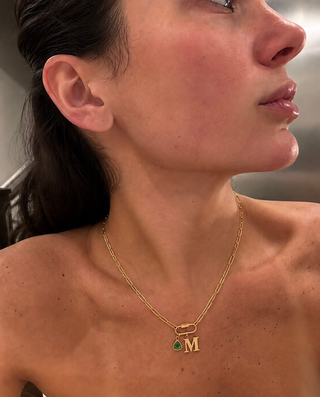 Customer photo review of Carabiner Charm Lock Necklace With Initial & Birthstone