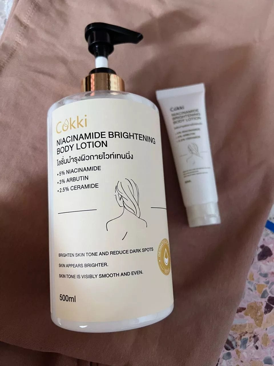 Customer photo review of Niacinamide Brightening Body Lotion 500ml