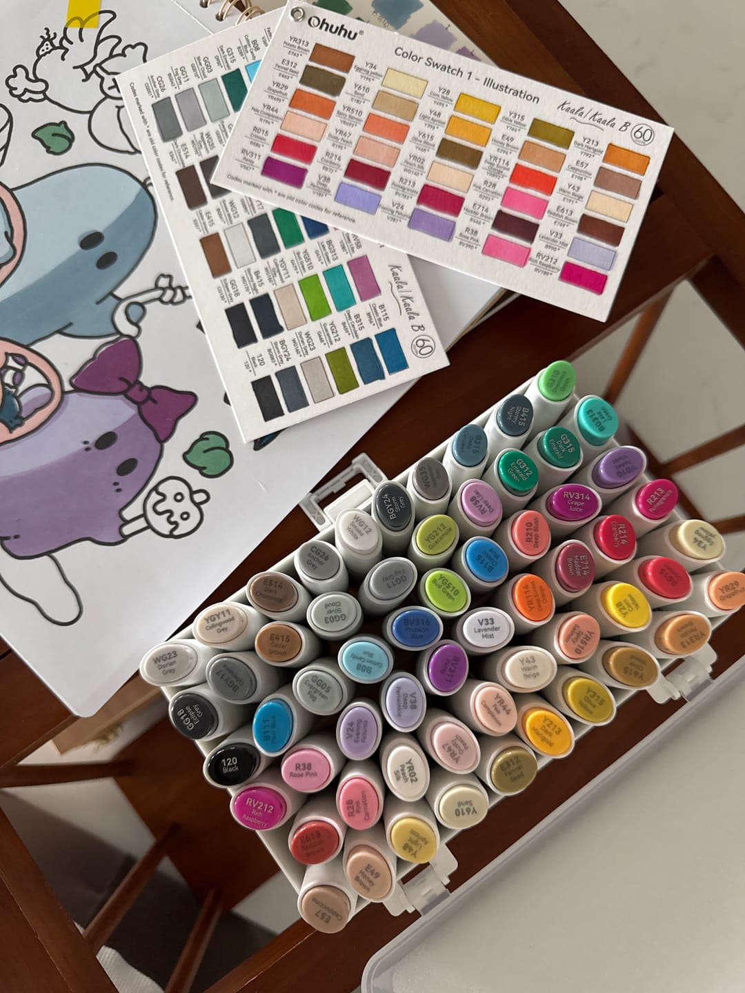 Customer photo review of Ohuhu Kaala B Dual Tips Alcohol Art Markers, Slim Broad & Mini Brush