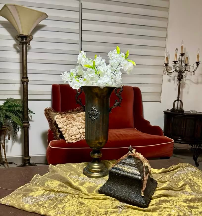 Customer photo review of Antique Gold Vase – Vintage Metal Statement Piece