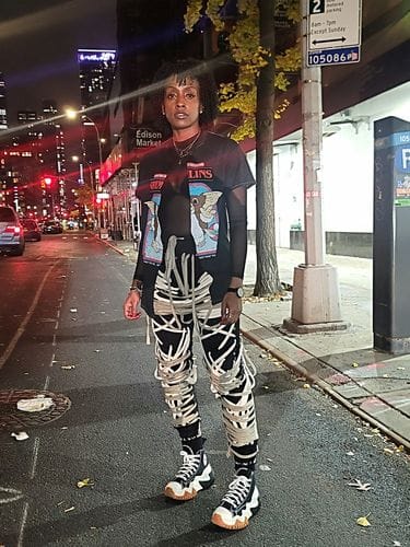 Customer photo review of "Ominira" Black and Neutral Laced Up Pants