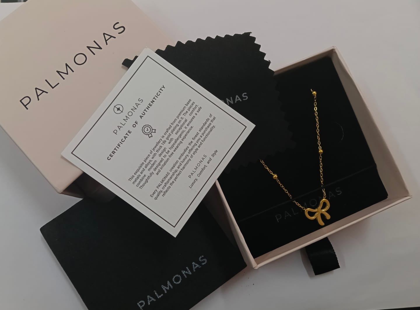 Customer photo review of Gold Bow Pendant with Beaded Chain Necklace