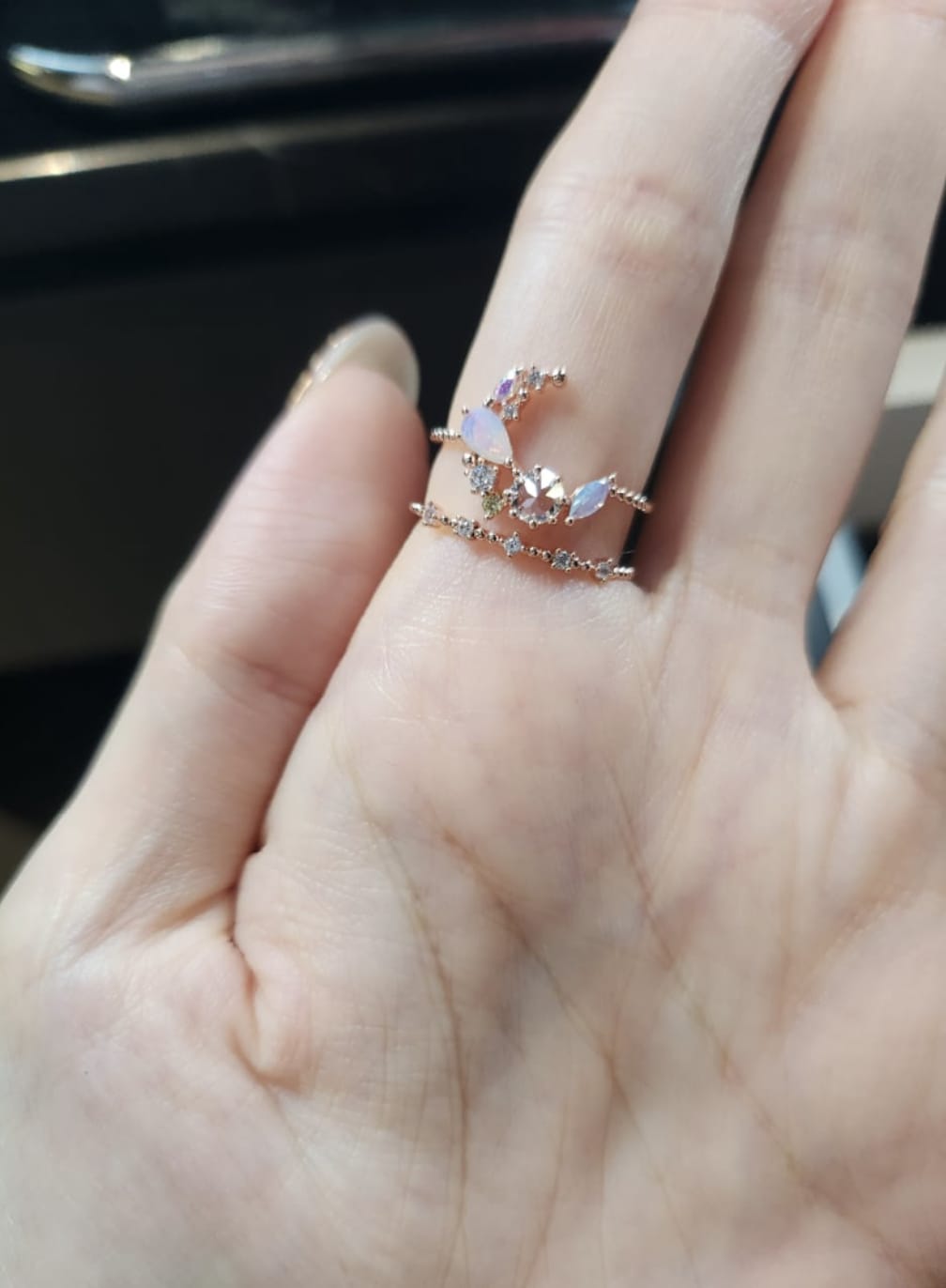 Customer photo review of Rose Gold Crescent Moonflower Ring