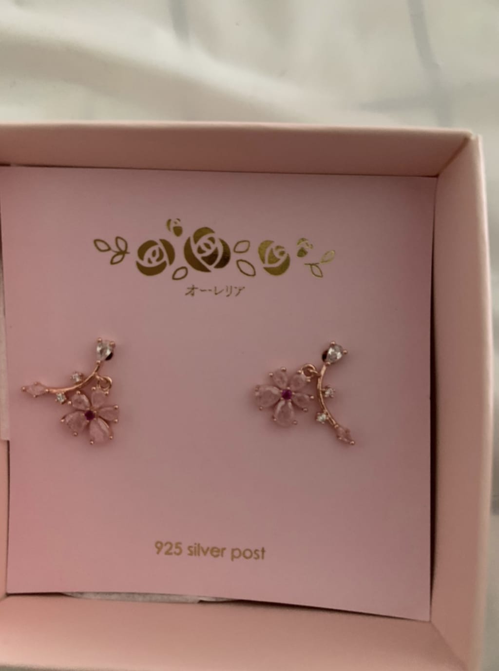 Customer photo review of Rose Gold Primrose Earrings
