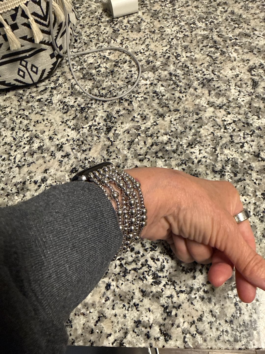 Customer photo review of Platinum Demure Stretch Apple Watch Strap