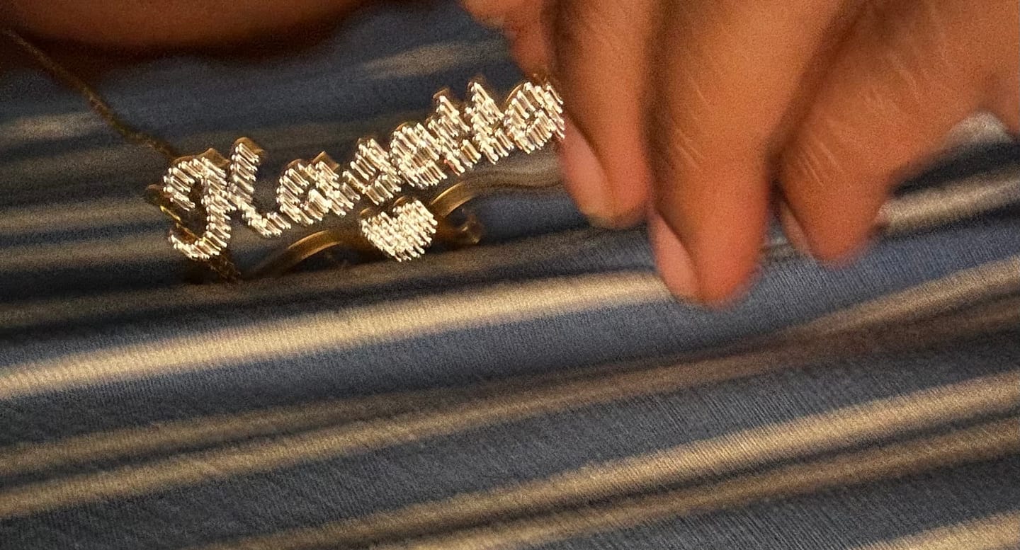 Customer photo review of Ice out Personalized Single Name Nameplate Necklace