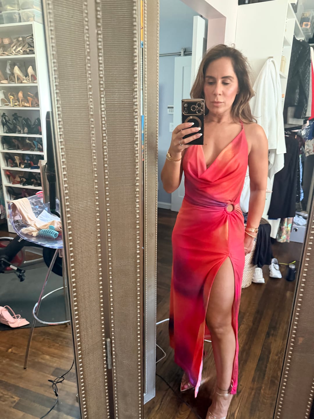 Customer photo review of Mireya Ring Mesh Maxi Dress - Orange Multi