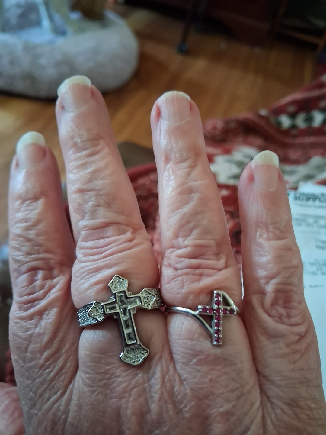 Customer photo review of Christianartworkshop Central Cross Motif Ring with Cubic Zirconia Accents: Carry His Care in Daily Wear