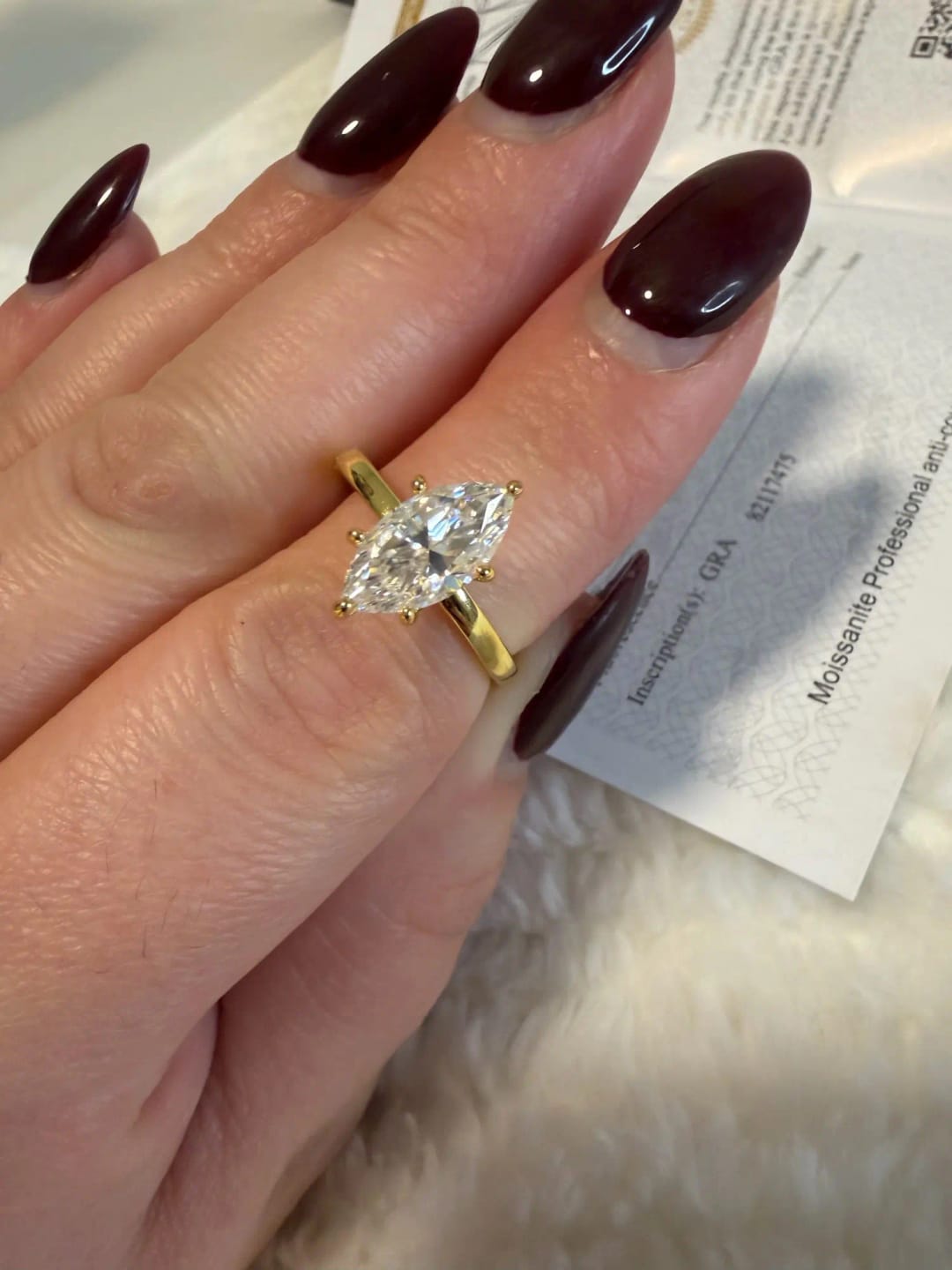 Customer photo review of 2 Carat Marquise Cut Solitaire Moissanite Ring