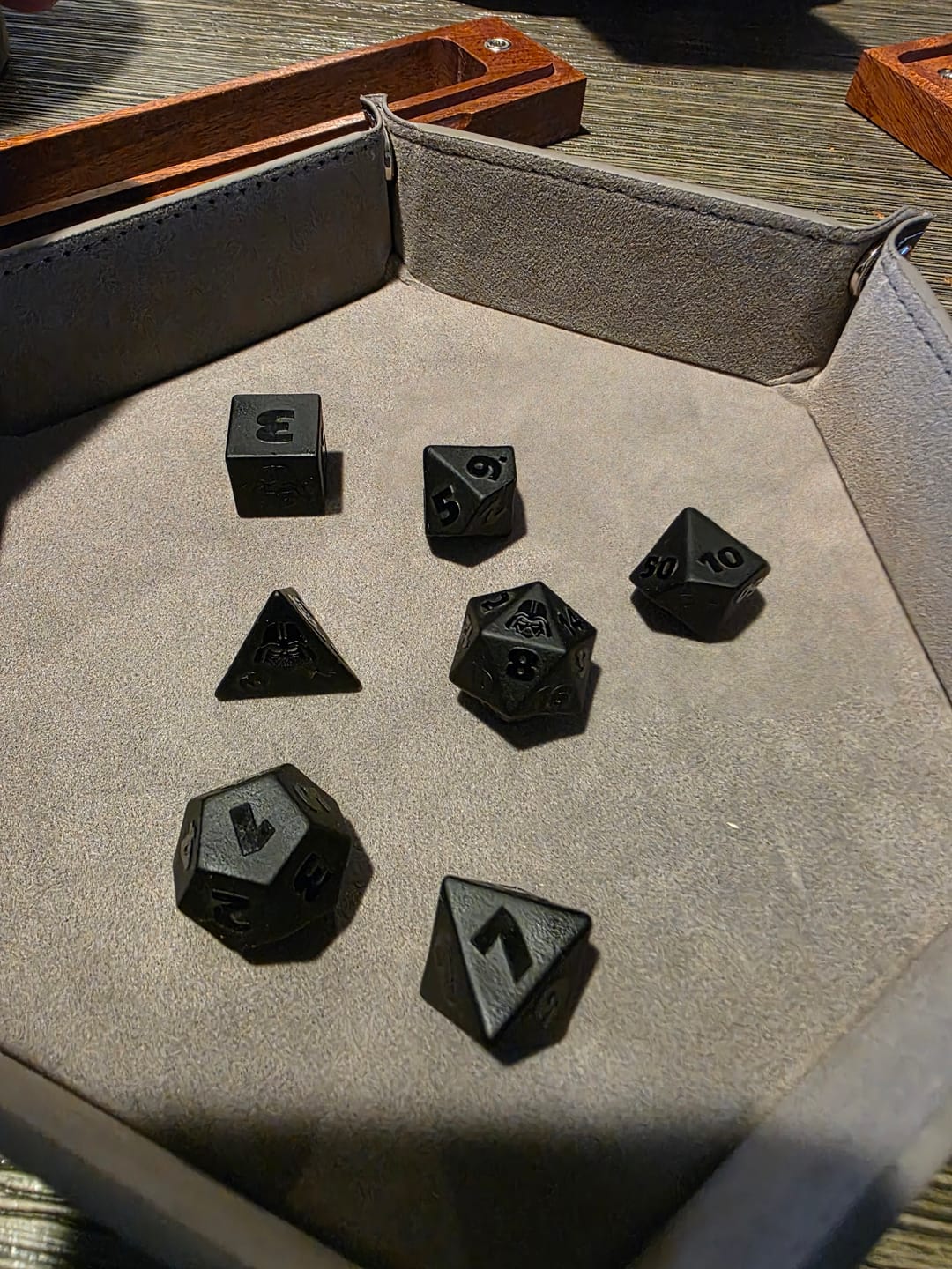 Customer photo review of URWizards D&D Obsidian Gemstone Raised Dice Set Darth Vader