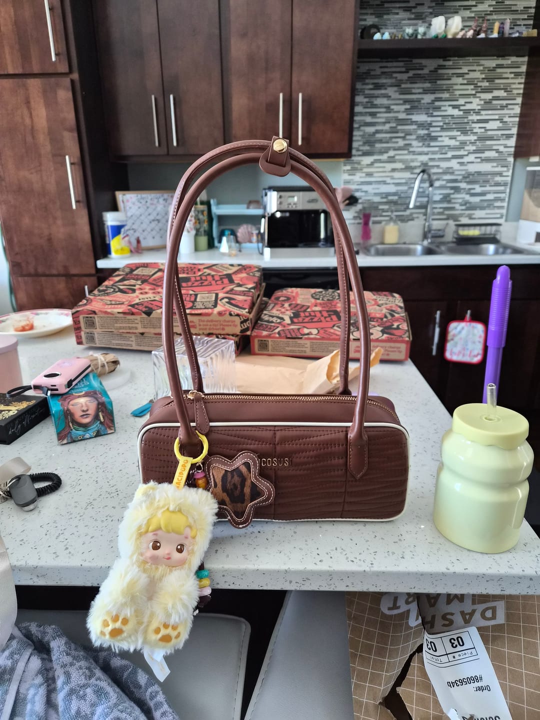 Customer photo review of Elise Quilted Vegan Leather Baguette Bag