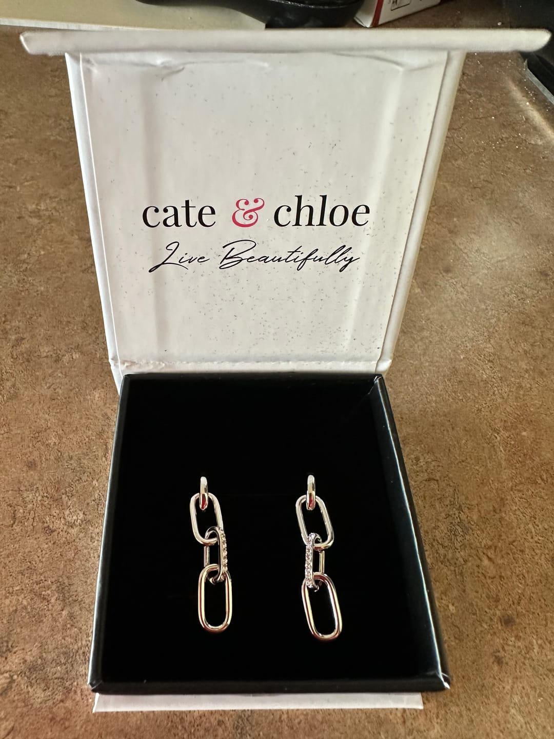 Customer photo review of Brinlee 18k White Gold Plated Chain Dangle Earrings with Swarovski Crystals for Women