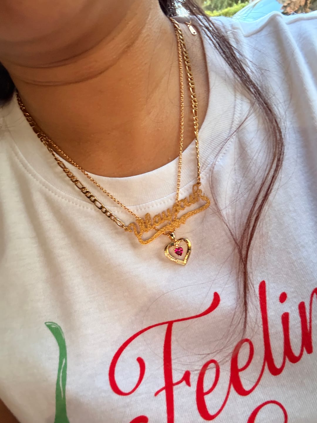 Customer photo review of Kids Gothic Letter Necklace w/ Cuban Chain