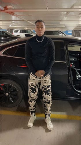 Customer photo review of "Ominira" Black and Neutral Laced Up Pants