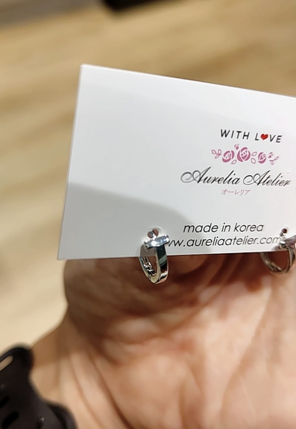 Customer photo review of Tilly Huggie Hoop Earrings